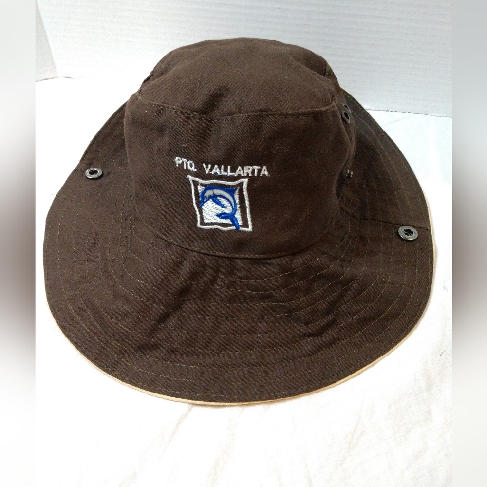 Puerto Vallarta Sun Hat Brown Tan Embroidered One Size OS Adult Unisex